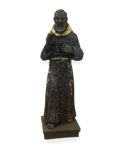 Padre Pio statua in pietra lavica con decorazioni colorate Panza