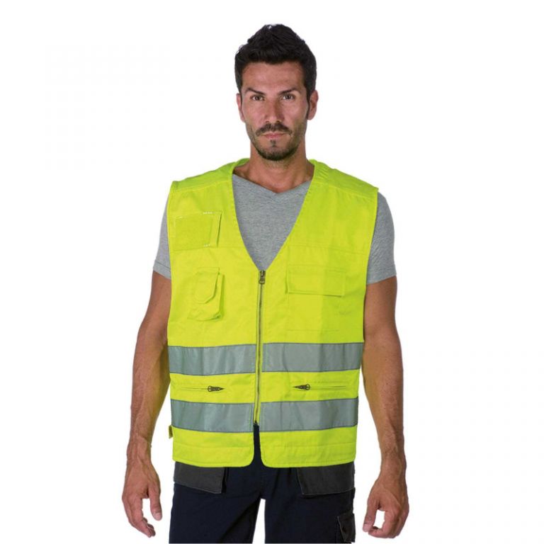 High visibility yellow multi-pocket vest