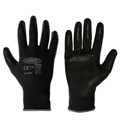 Polyester gloves coated in Dark nitrile