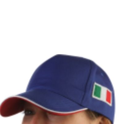 Cappello con tesa e bandierina a lato blu