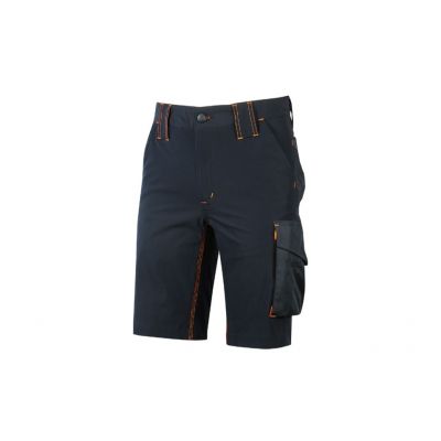 Bermudas azul bordado naranja