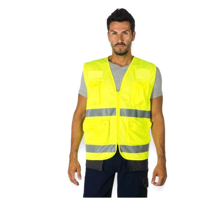 Gilet giallo doppia banda con cerniera