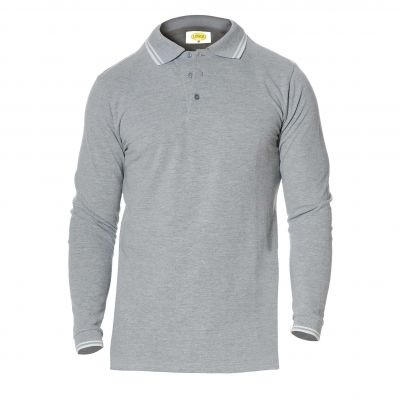 Polo manches longues 100% coton gris