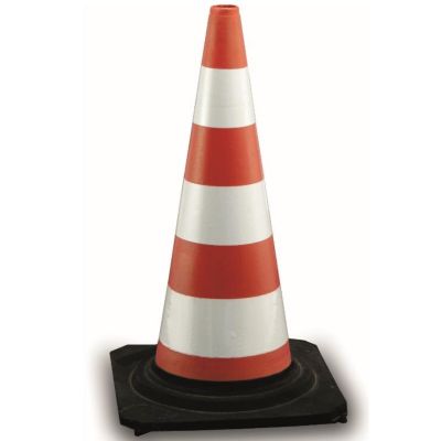 Cone en caoutchouc h 50 cm - 3 bandes reflechissantes haute intensite