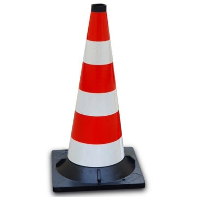 Cone en caoutchouc h 54 cm - 3 bandes reflechissantes haute intensite