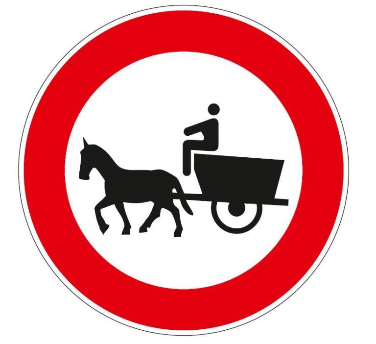 Disco di diametro 60 cm classe 1 fig. 53 " transito vietato ai veicoli a trazione animale "